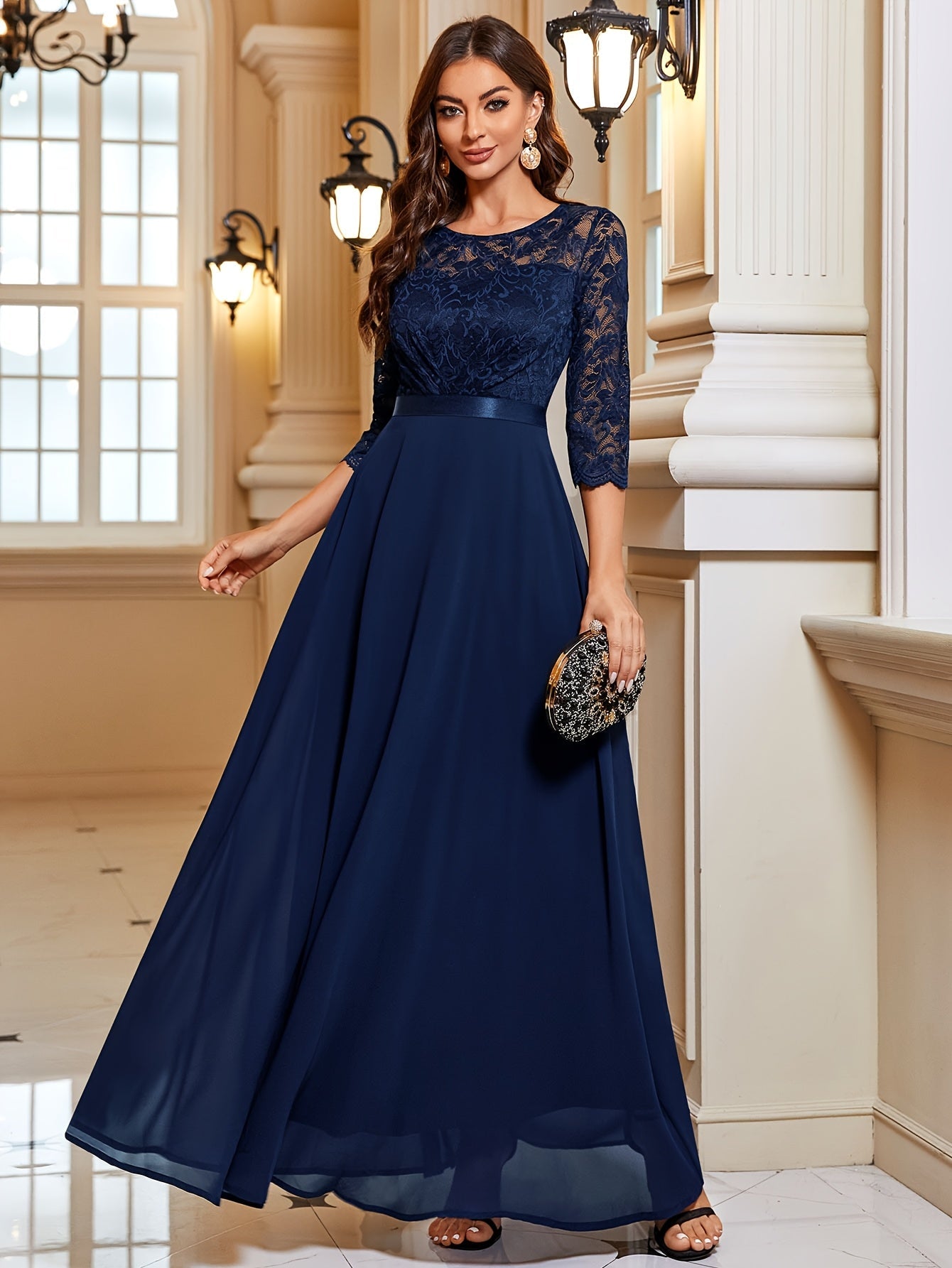 Diana | Elegante Maxi Jurk met Kant en Chiffon voor Dames