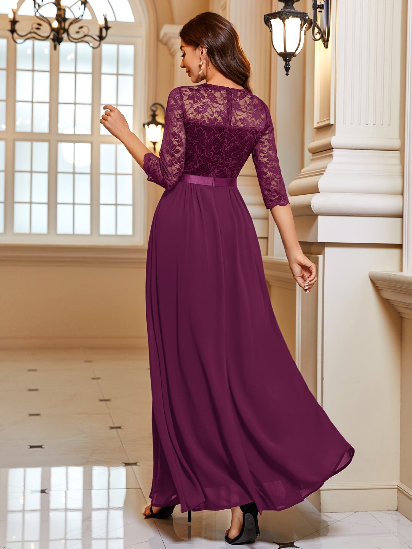 Diana | Elegante Maxi Jurk met Kant en Chiffon voor Dames