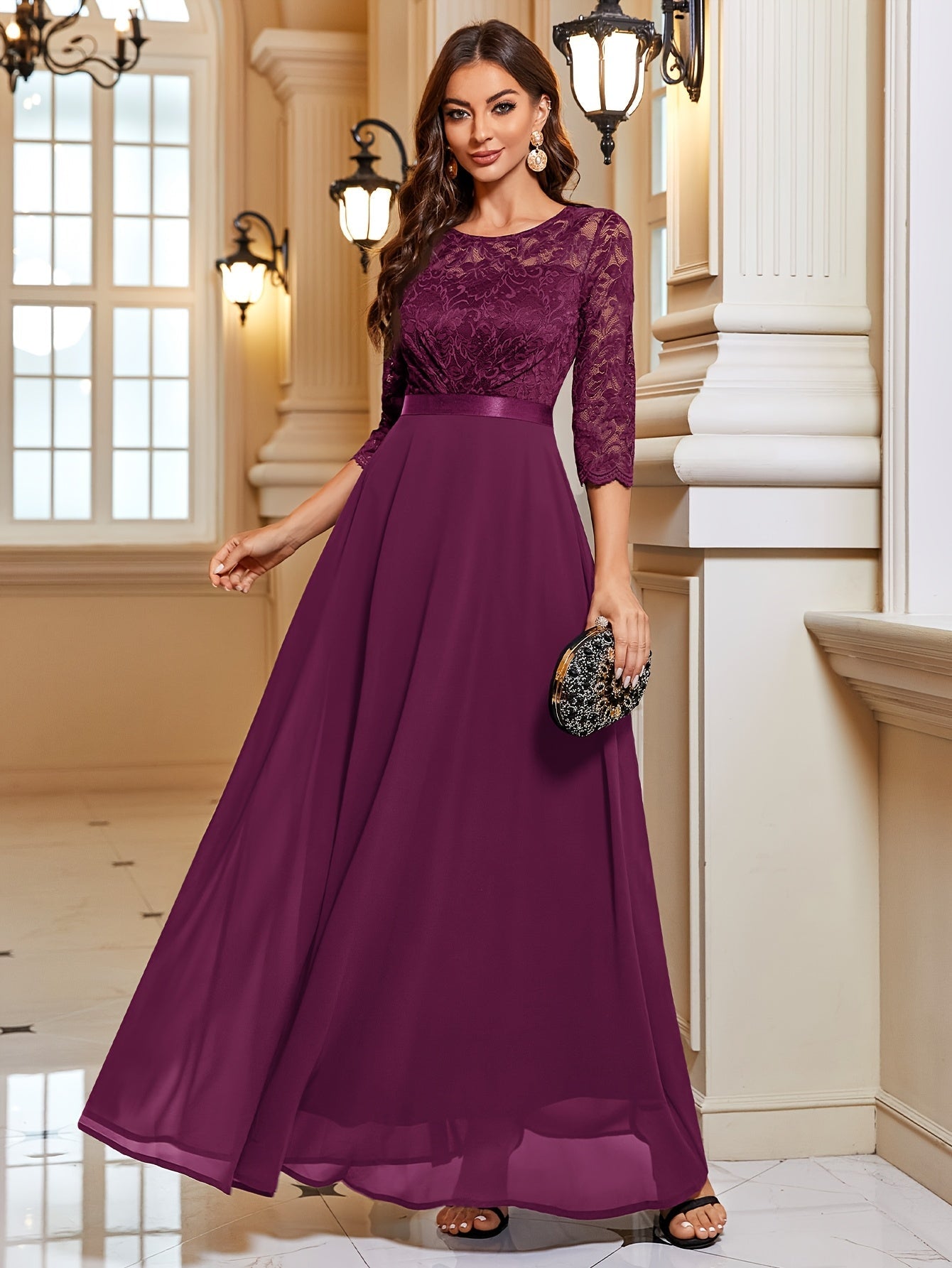 Diana | Elegante Maxi Jurk met Kant en Chiffon voor Dames