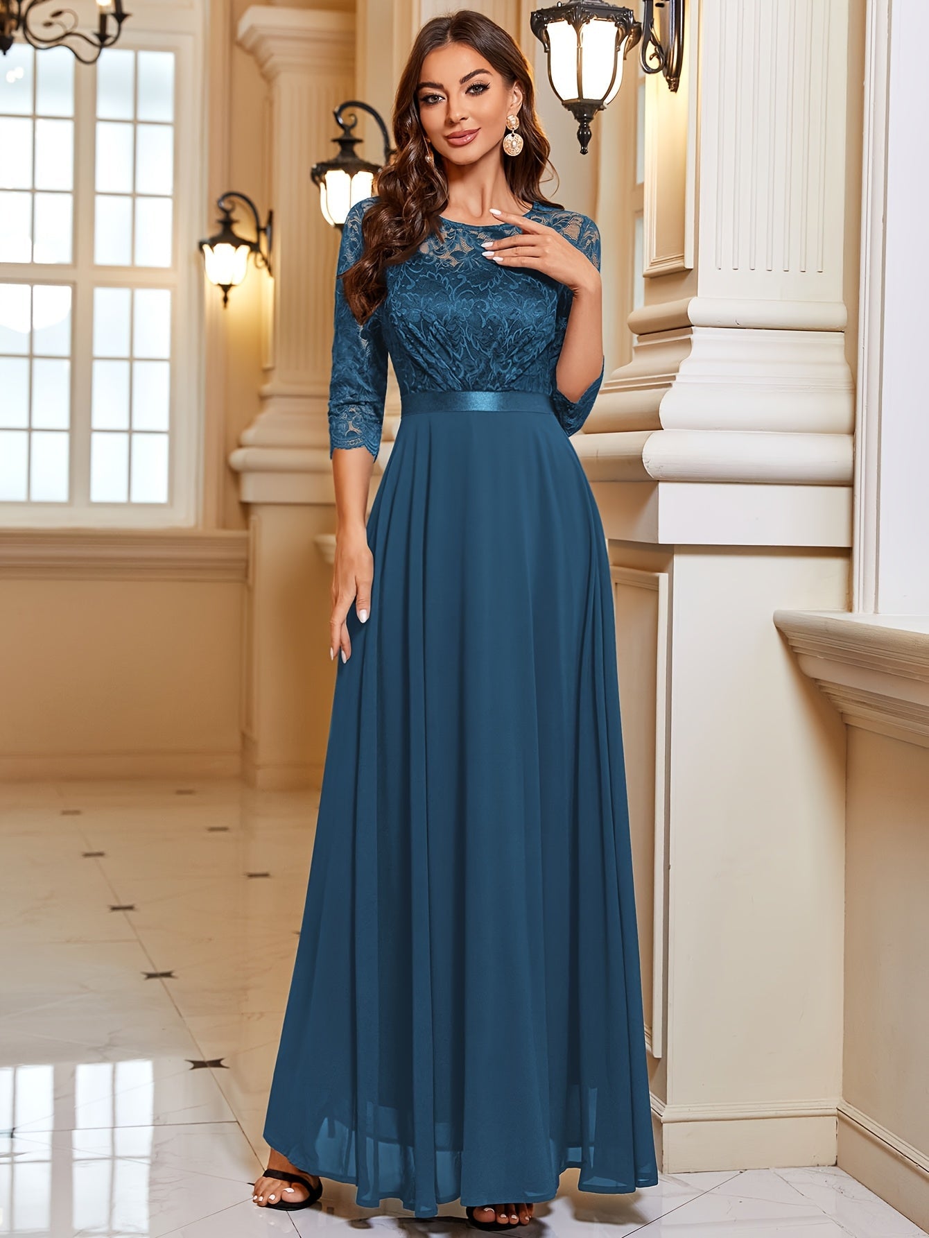 Diana | Elegante Maxi Jurk met Kant en Chiffon voor Dames