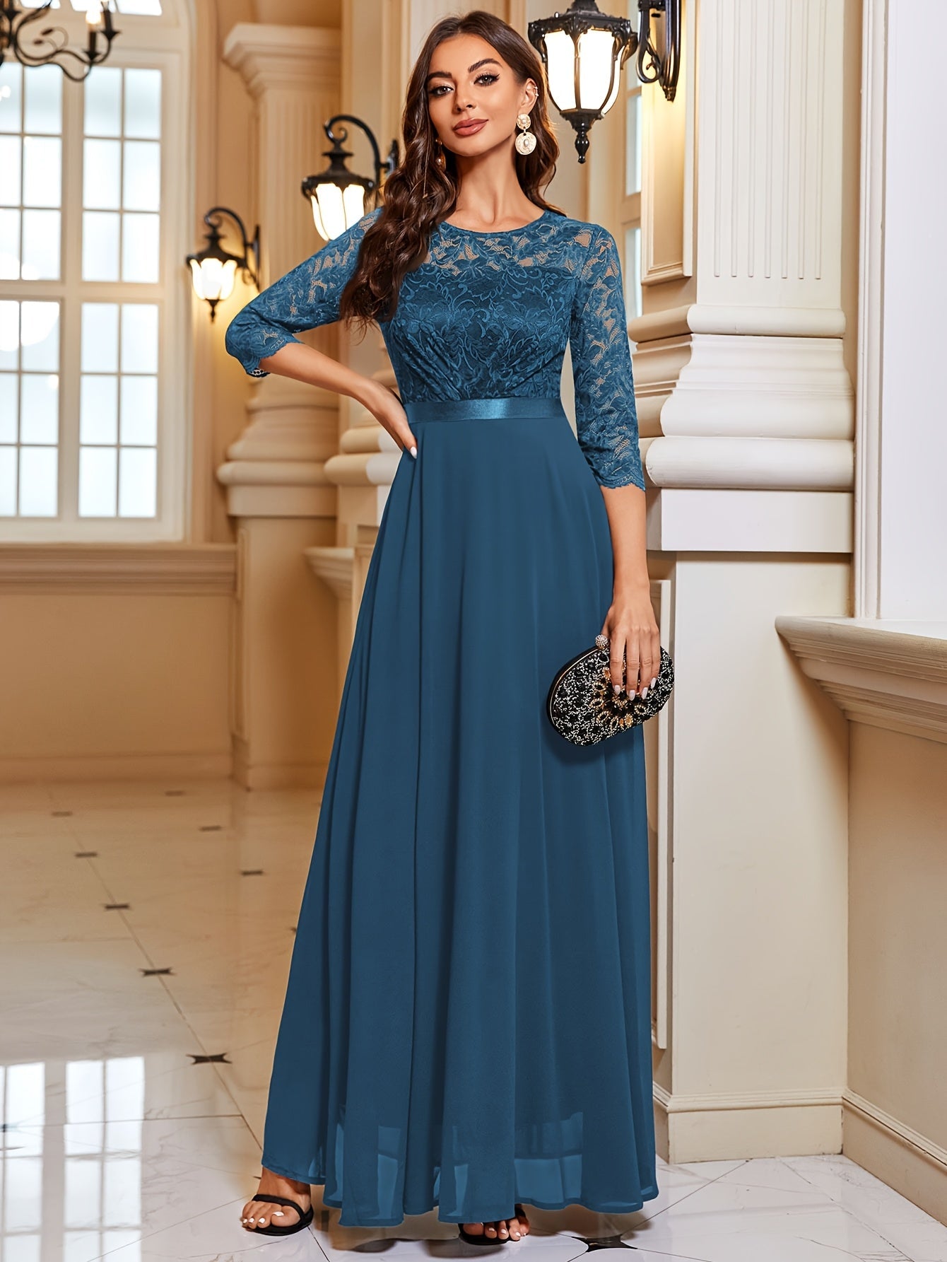 Diana | Elegante Maxi Jurk met Kant en Chiffon voor Dames