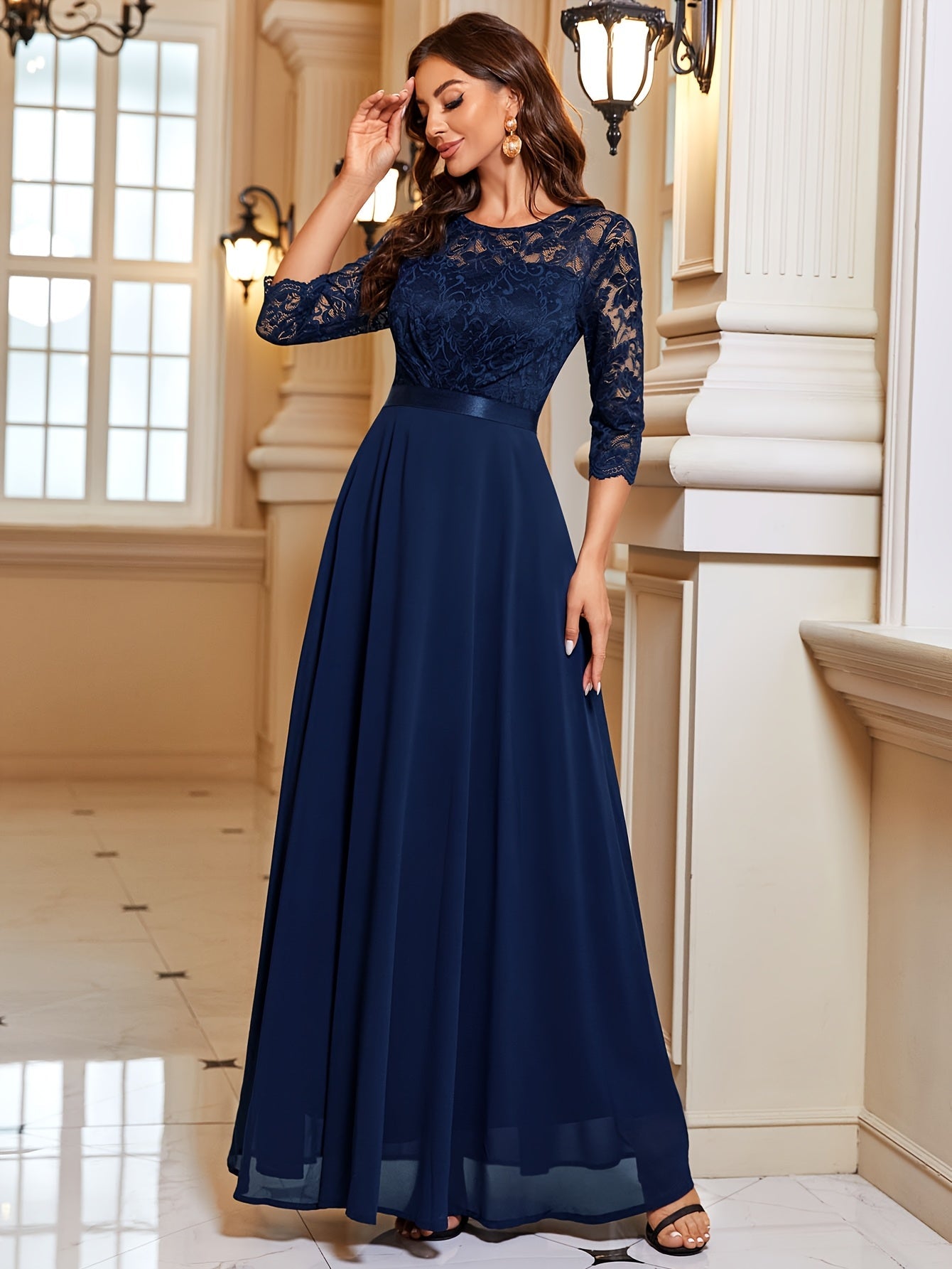 Diana | Elegante Maxi Jurk met Kant en Chiffon voor Dames