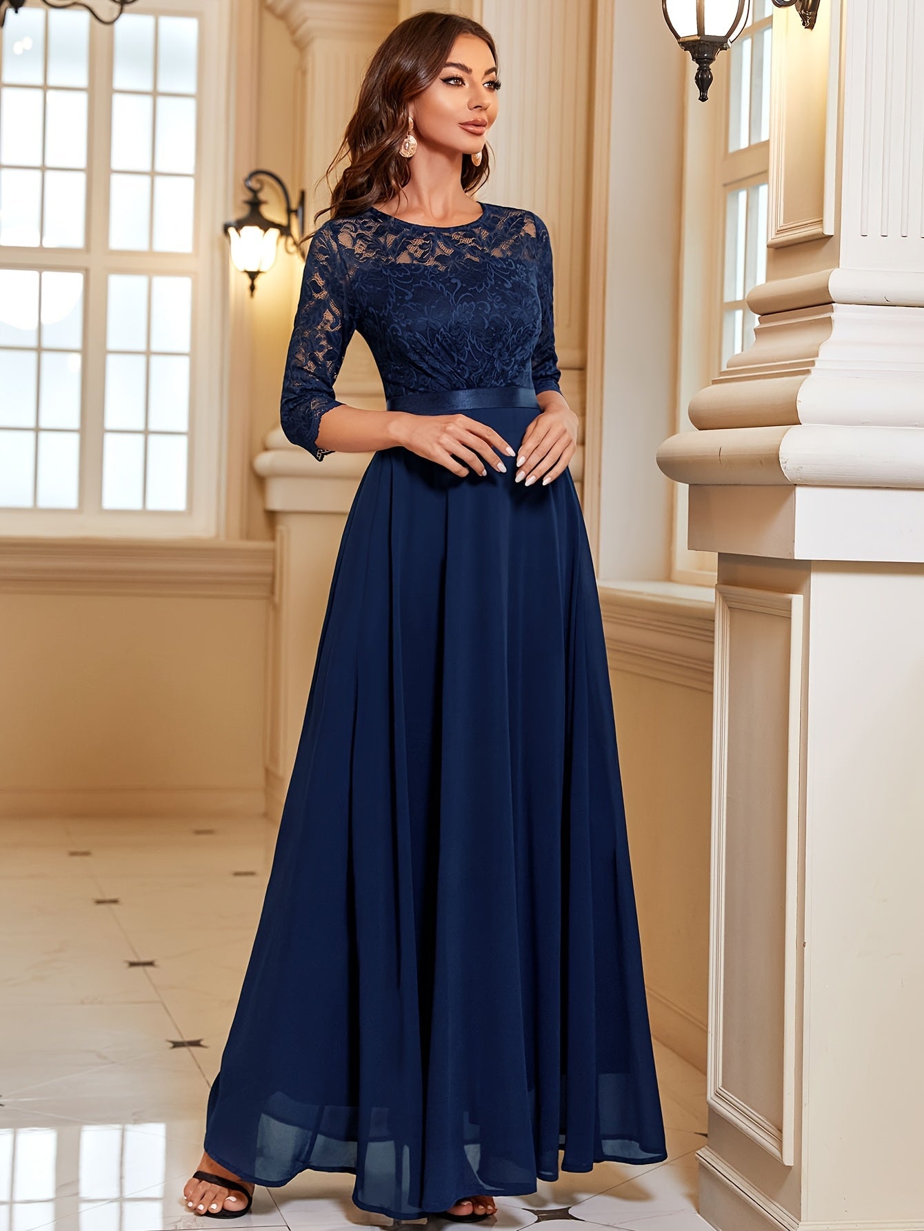 Diana | Elegante Maxi Jurk met Kant en Chiffon voor Dames