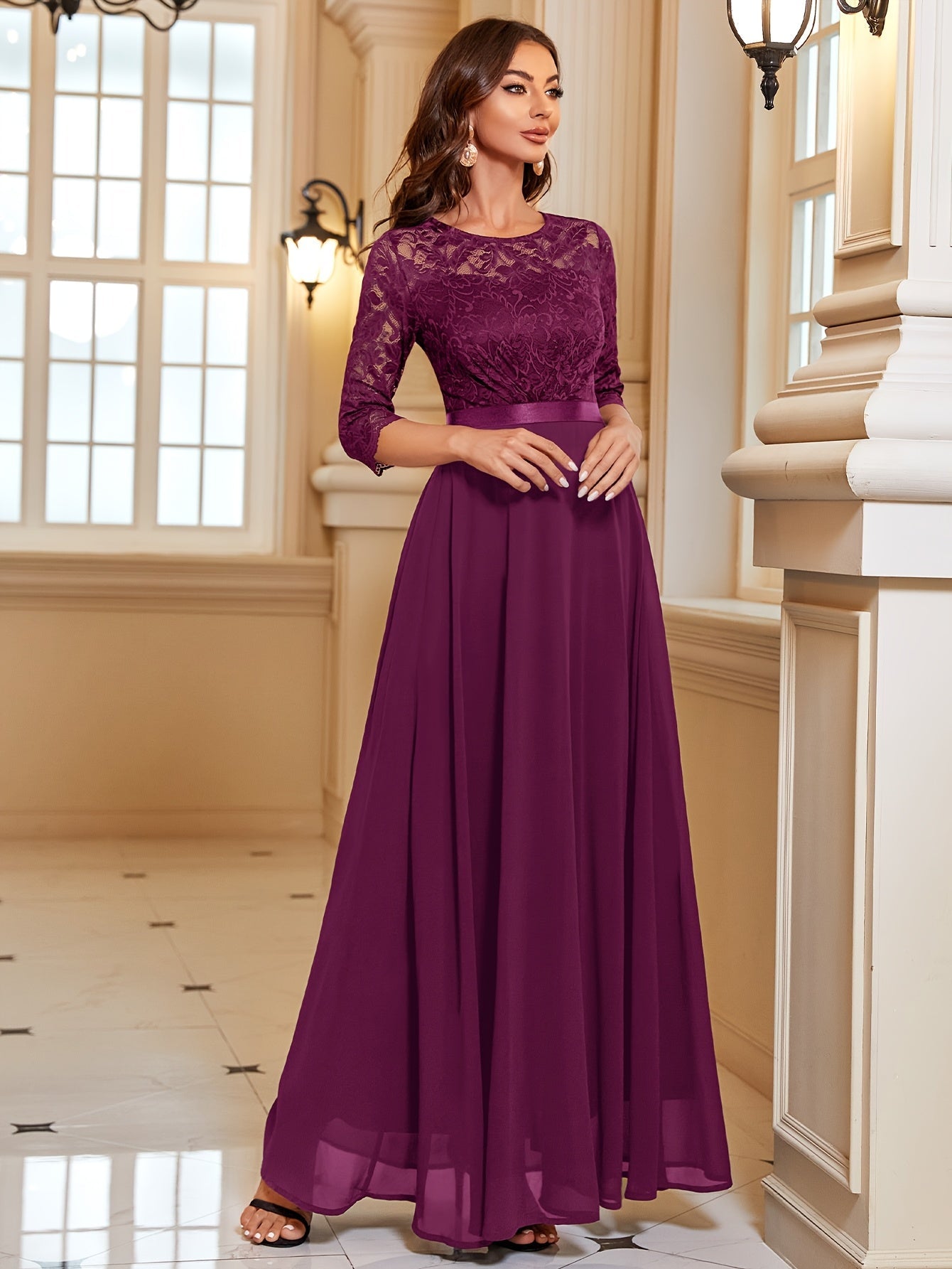 Diana | Elegante Maxi Jurk met Kant en Chiffon voor Dames