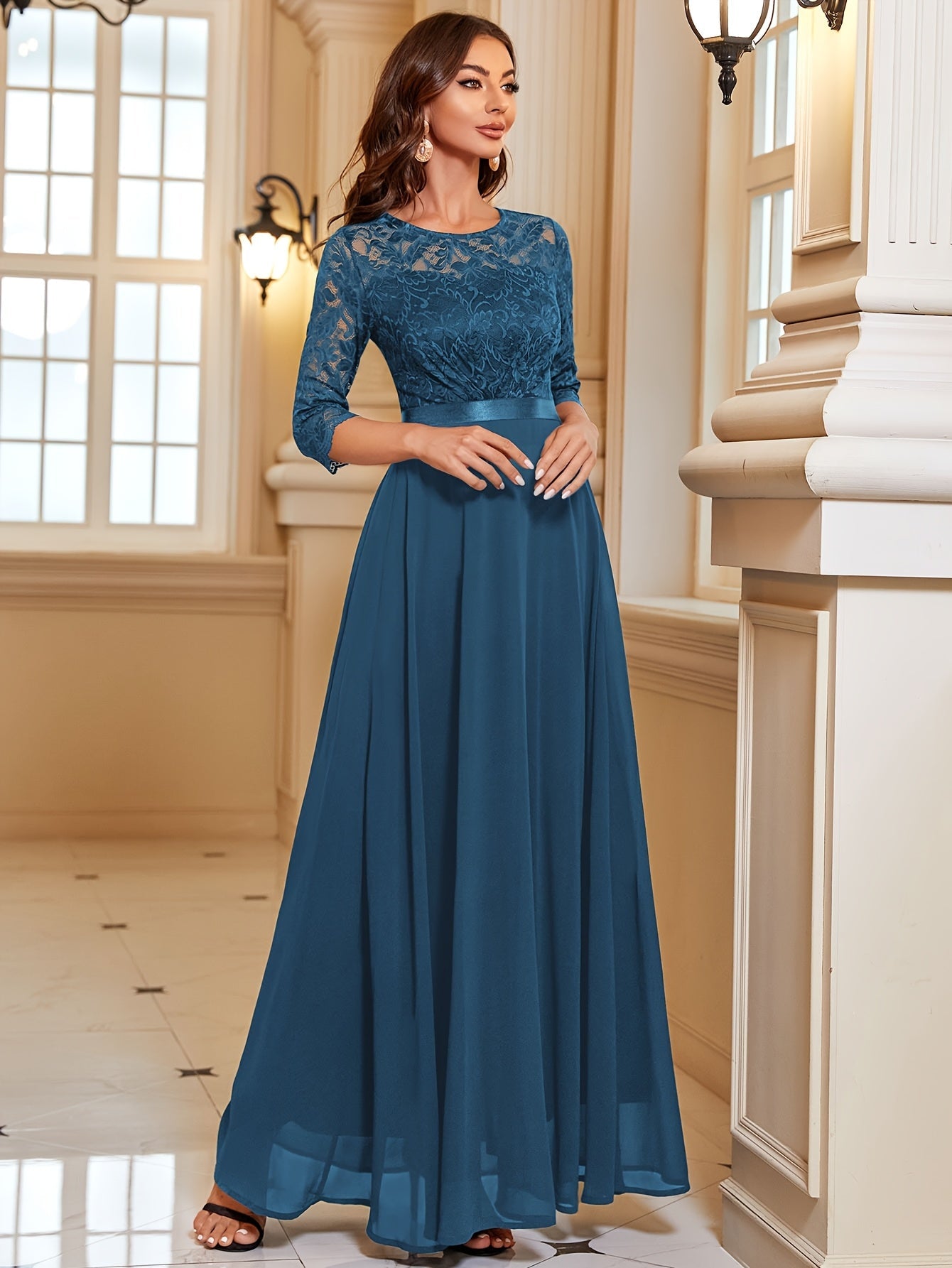 Diana | Elegante Maxi Jurk met Kant en Chiffon voor Dames